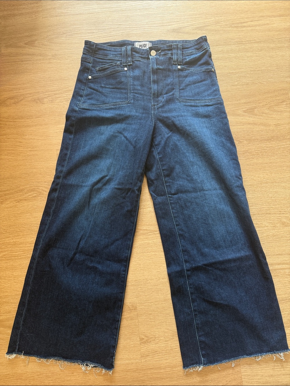 PAIGE Wide Leg High-Rise Jeans in Deep Indigo